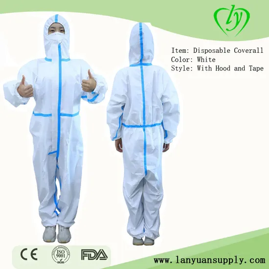 Combinaison médicale jetable de couture de bande thermoscellée de combinaisons microporeuses de Ly CE SMS