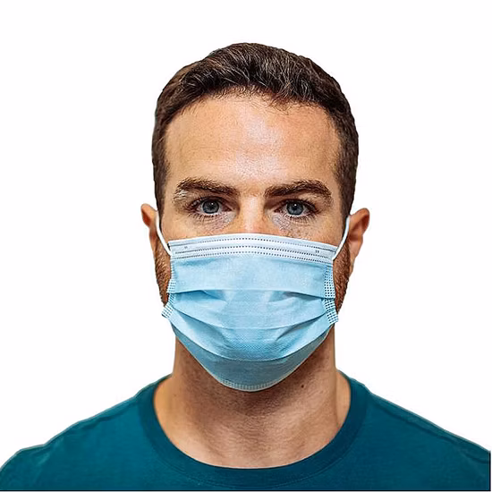 Masque facial jetable de couleur bleue à 3 plis non