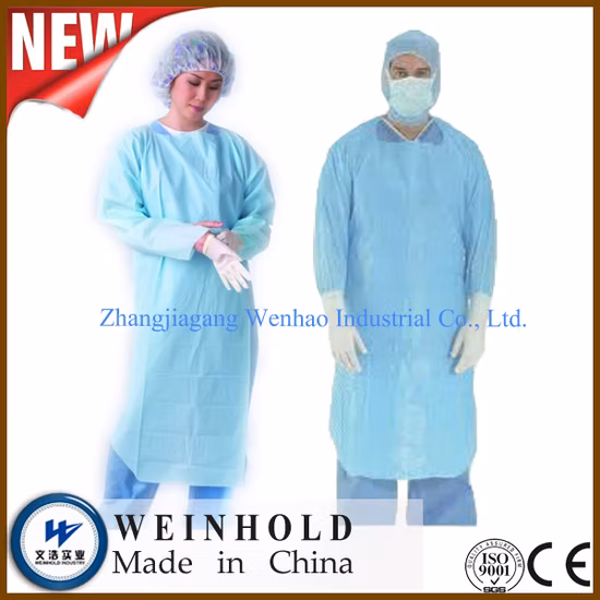 Combinaison de protection chirurgicale médicale jetable CPE avec crochet pour le pouce